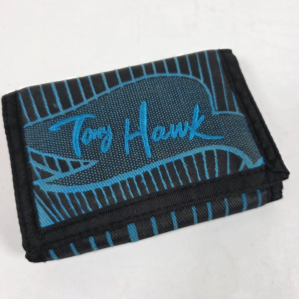 Tony Hawk Mens Nylon Trifold Wallet Old School Vintage Skate Y2K Blue/Black